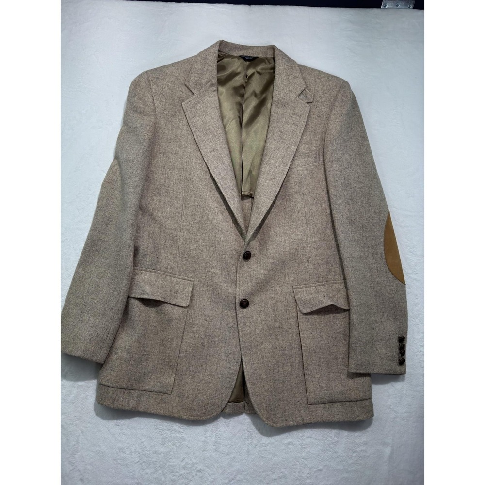 Cricketeer Blazer Mens 42 Beige Wool Tweed Sport Coat Elbow Patches Jacket